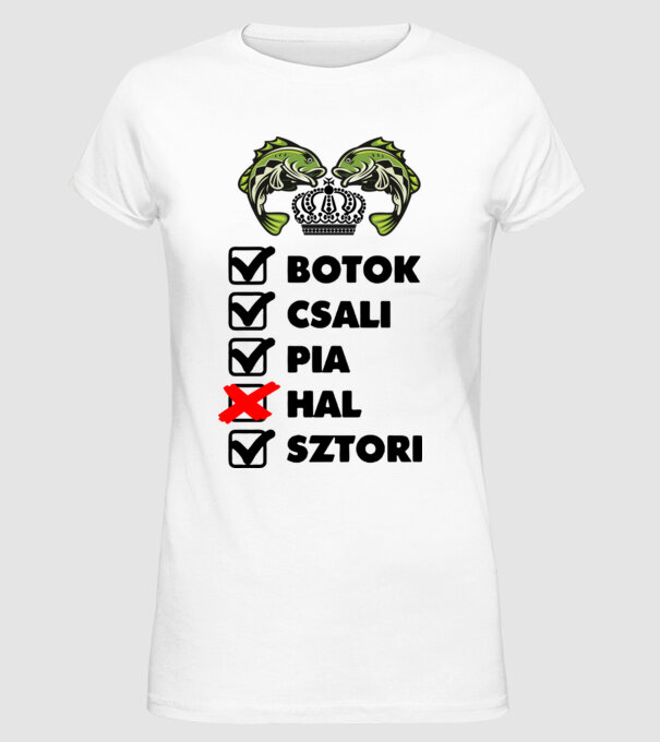 Horgász teszt minta fehér pólón
