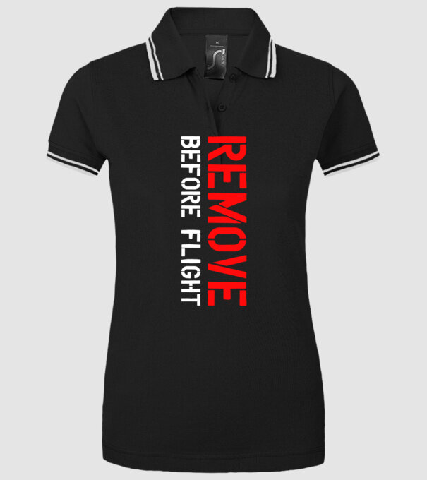 Remove Before Flight minta fekete pólón