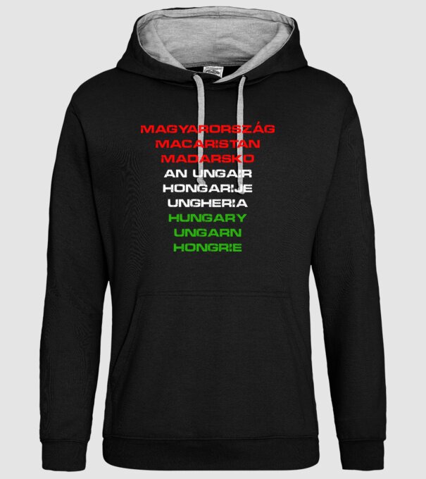Magyarország (több nyelven) minta fekete pólón