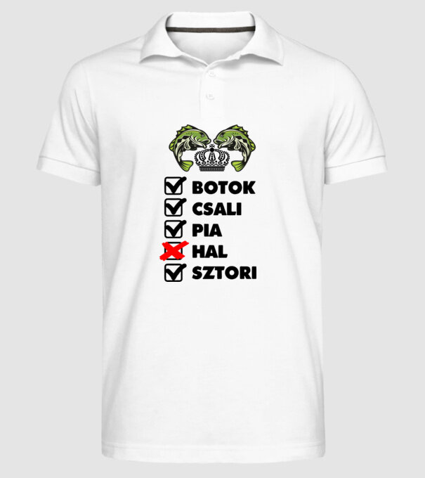 Horgász teszt minta fehér pólón