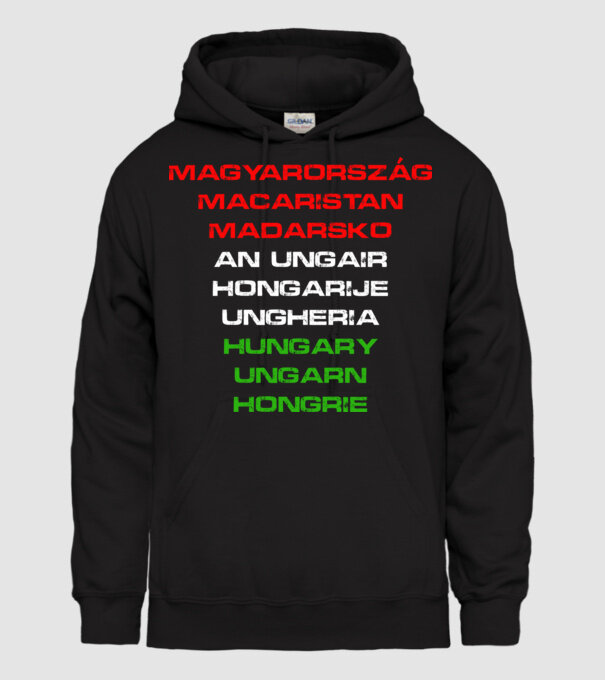 Magyarország (több nyelven) minta fekete pólón