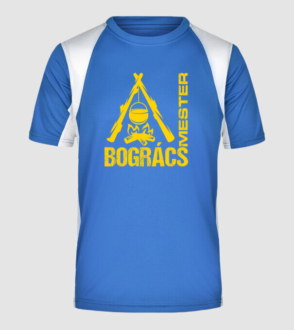 Bogrács mester (sárga) minta királykék pólón