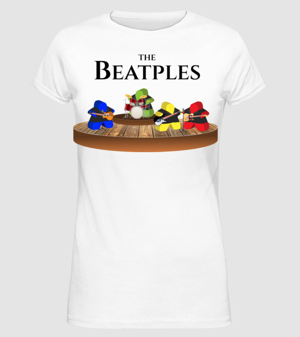 Meeples the Beatples minta fehér pólón