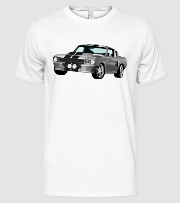 Ford Mustang minta fehér pólón