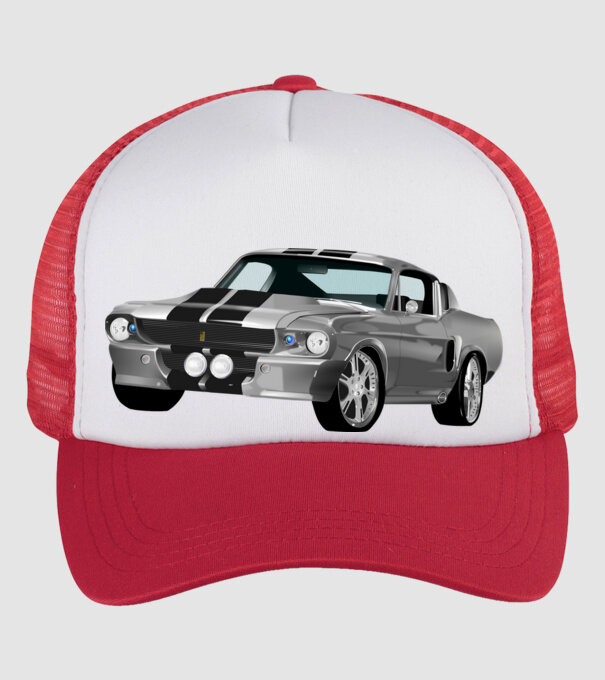 Ford Mustang minta fehér/piros pólón