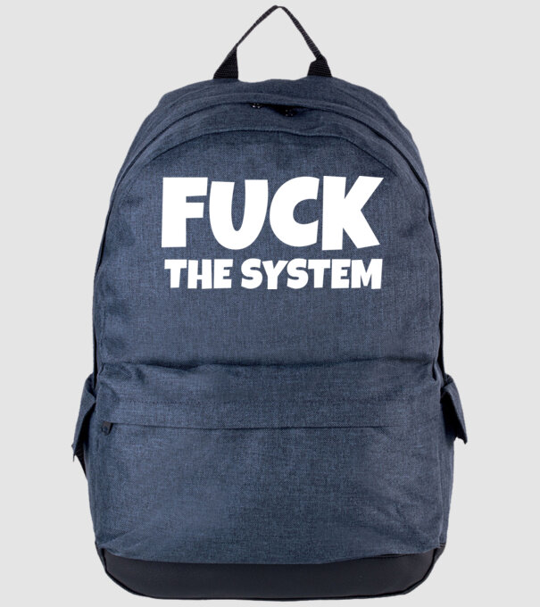 FUCK THE SYSTEM minta farmerkék pólón