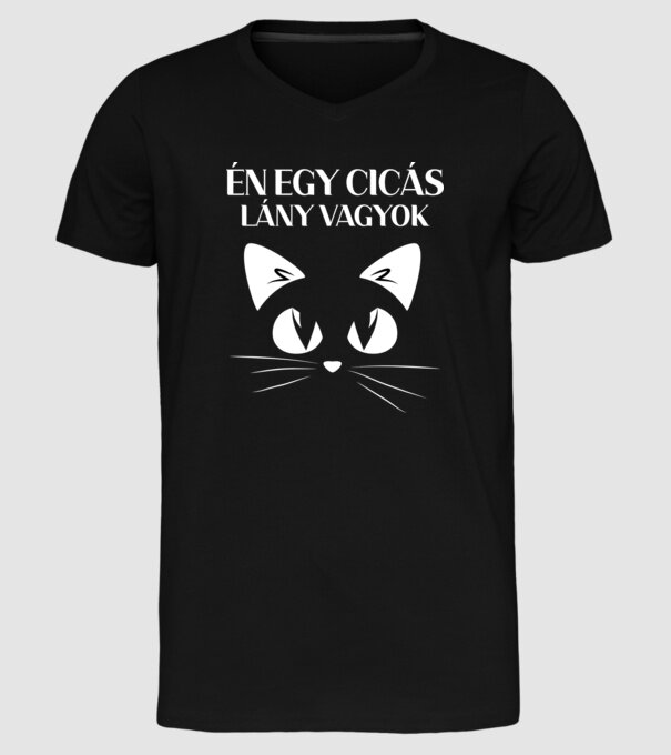 Én egy cicás lány vagyok minta fekete pólón