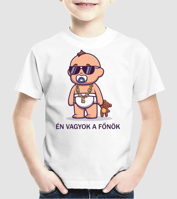 Én vagyok a főnök minta fehér pólón