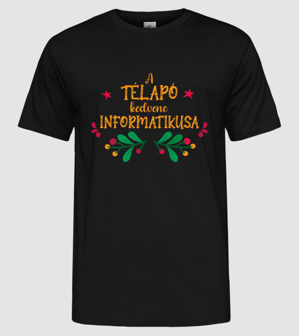 A télapó kedvenc informatikusa minta fekete pólón