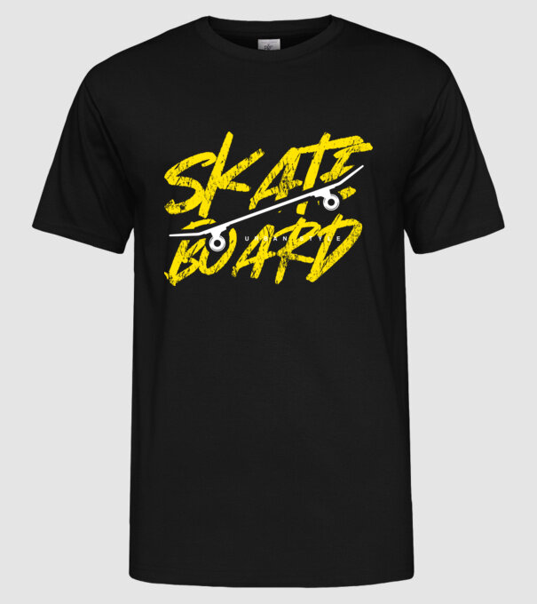 Skateboard urban minta fekete pólón