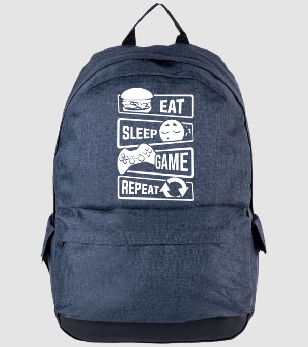 Eat sleep game repeat minta farmerkék pólón