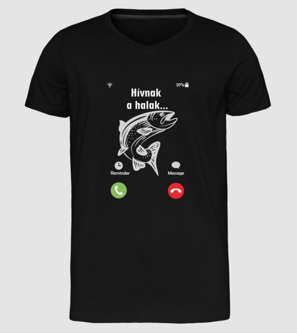 Hívnak a halak (fehér) minta fekete pólón