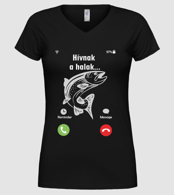 Hívnak a halak (fehér) minta fekete pólón