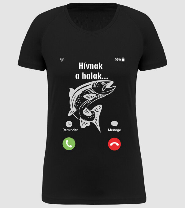 Hívnak a halak (fehér) minta fekete pólón