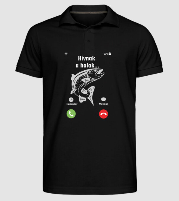 Hívnak a halak (fehér) minta fekete pólón