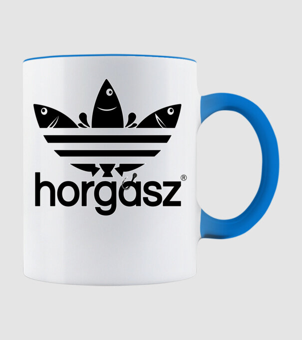 Horgász adidas fekete  minta világoskék pólón