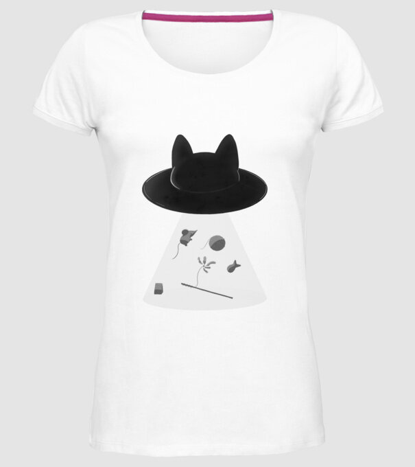Cat UFO minta fehér pólón