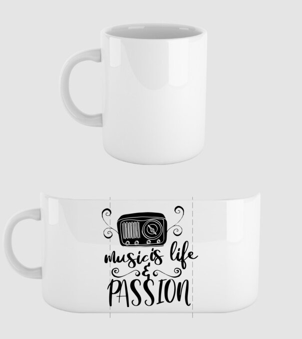 Music is Life and Passion - A zene az élet és a szenvedély minta fehér pólón