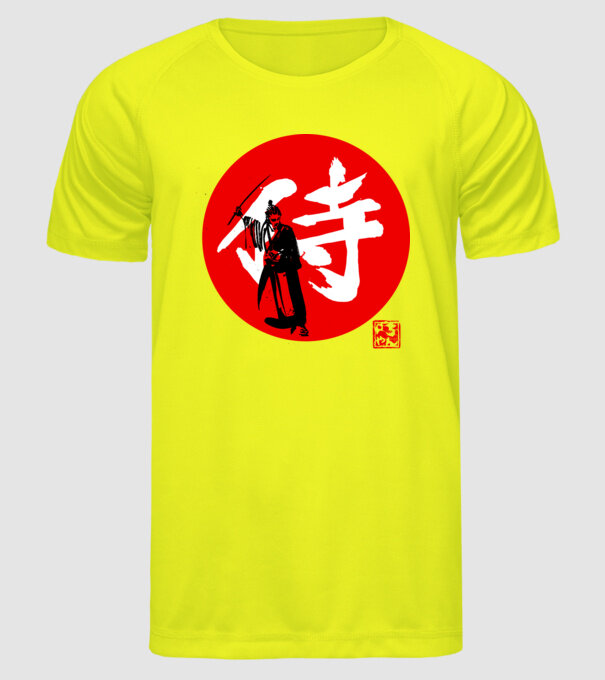 samurai kanji red minta neonsárga pólón