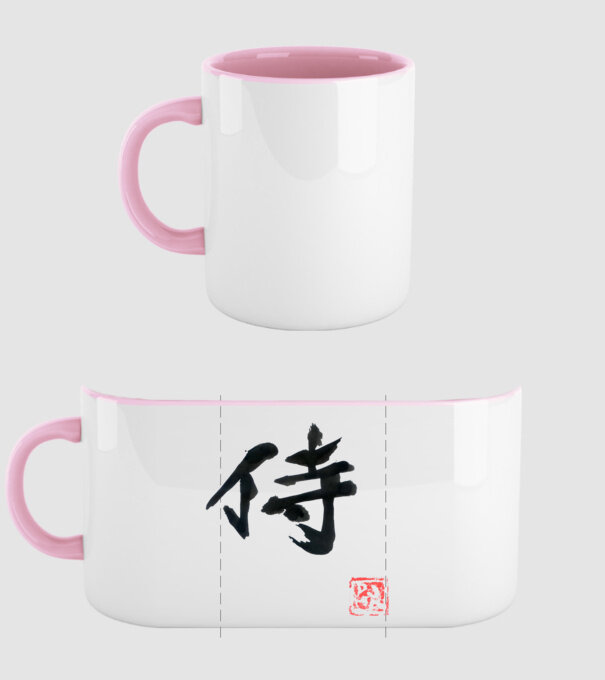 samurai kanji minta világos rózsaszín pólón
