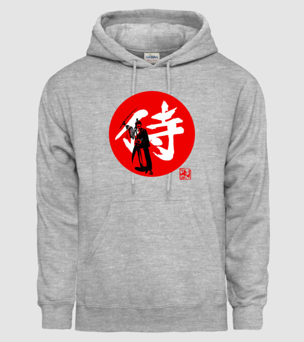 samurai kanji red minta szürke pólón