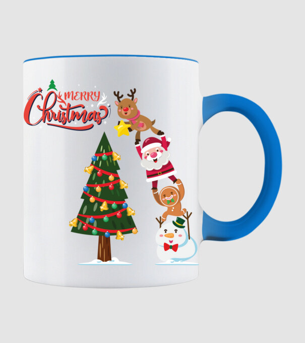 Karácsonyfa díszítés minta világoskék pólón