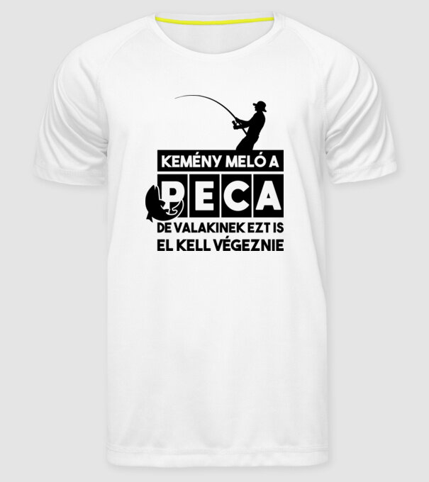 Kemény meló a peca minta fehér pólón