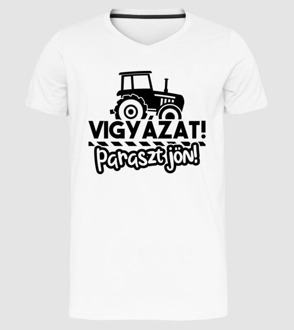 Vigyázat Paraszt jön minta fehér pólón