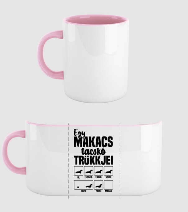 Makacs tacskó trükkjei  minta világos rózsaszín pólón