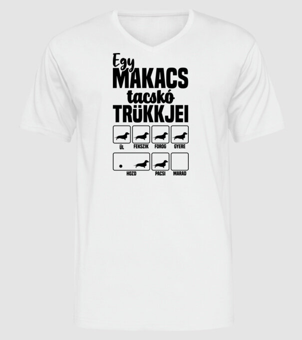 Makacs tacskó trükkjei minta fehér pólón