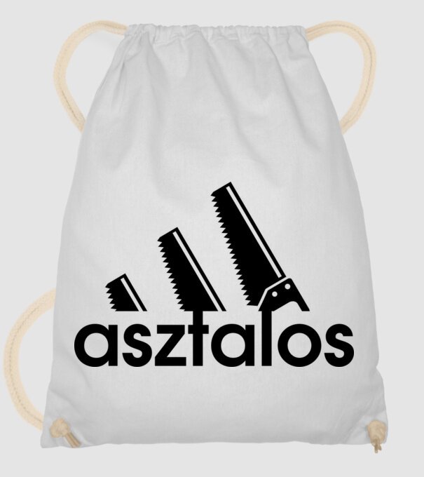 Asztalos márkaparódia minta fehér pólón