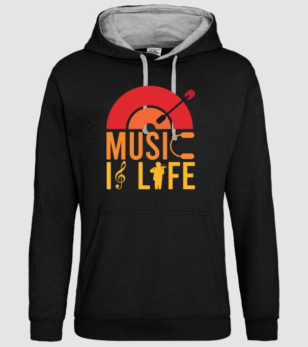 Music is Life minta fekete pólón