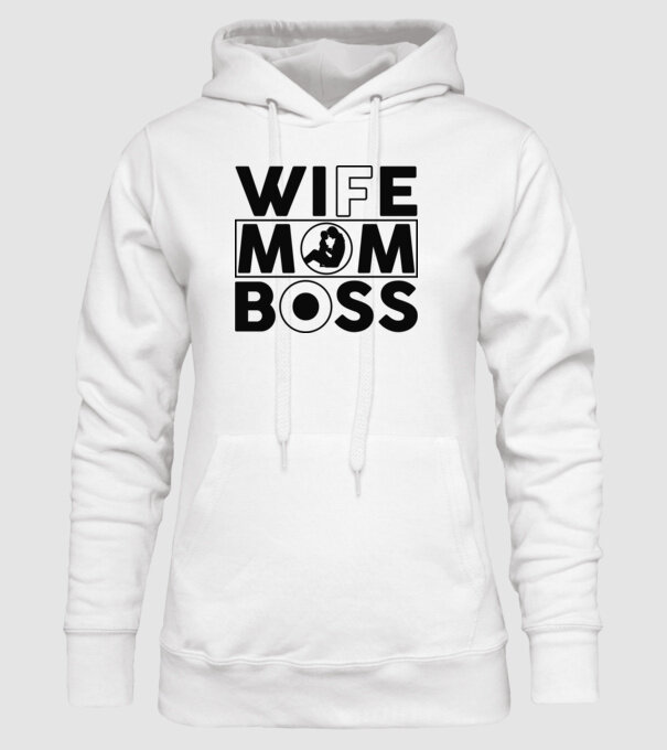Wife Mom Boss minta fehér pólón