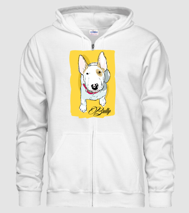Bullterrier minta fehér pólón
