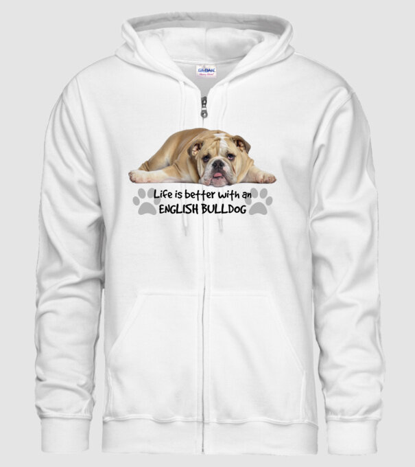 Life is better with an English Bulldog minta fehér pólón