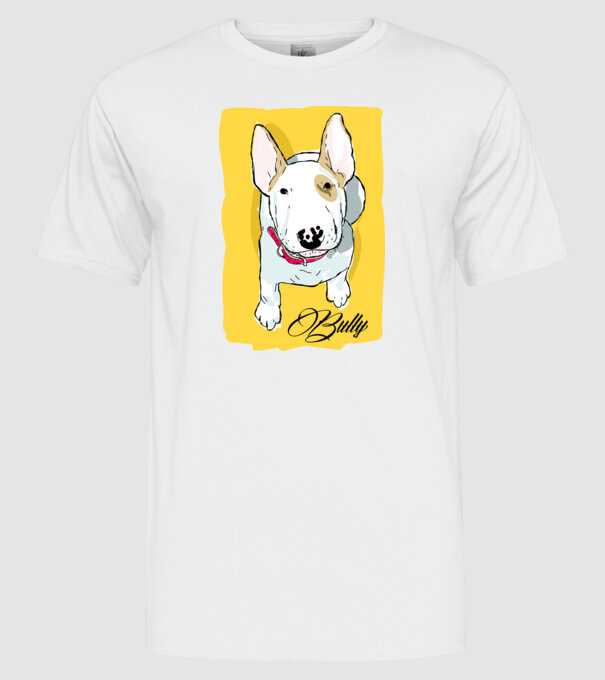 Bullterrier minta fehér pólón
