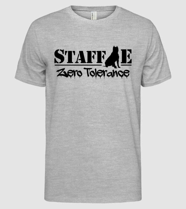 Staffie Zero Tolerance minta szürke pólón