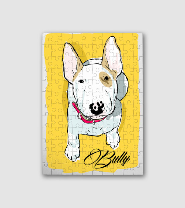 Bullterrier minta fehér pólón