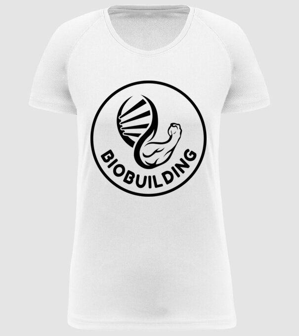 Biobuilding 2023 - black nagy teljes minta fehér pólón