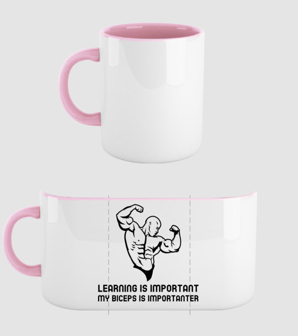 Learning is important my biceps is importanter- A tanulás fontos, a bicepszem fontosabb-feliratos edző minta minta világos rózsaszín pólón