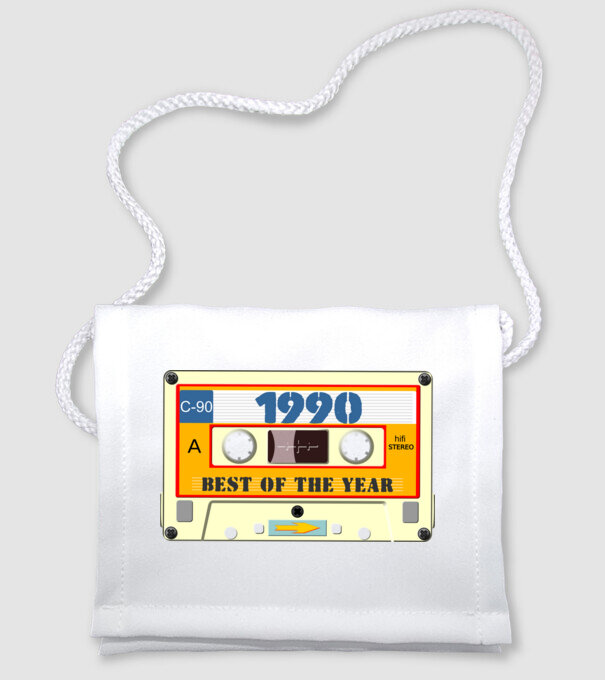 retro születésnapi audio kazetta, magnókazetta, best of the year 1990 minta fehér pólón