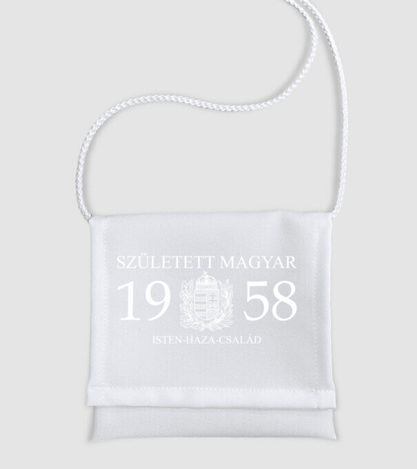 SZÜLETETT MAGYAR, ISTEN HAZA CSALÁD, SZÜLETETT 1958-BAN, MAGYAR CÍMER minta fehér pólón