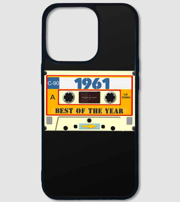 retro születésnapi audio kazetta, magnókazetta, best of the year 1961 minta fekete pólón