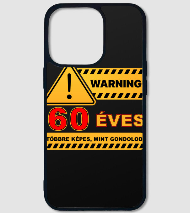 WARNING, 60 ÉVES TÖBBRE KÉPES, MIT GONDOLOD minta fekete pólón