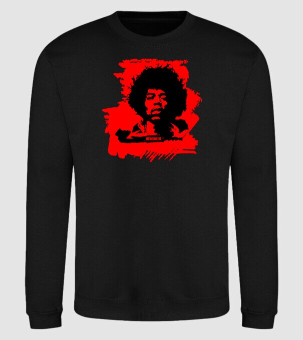 jimmy hendrix,rock&roll klasszikus, rocker, hippie, zenész,amerika,piros minta fekete pólón