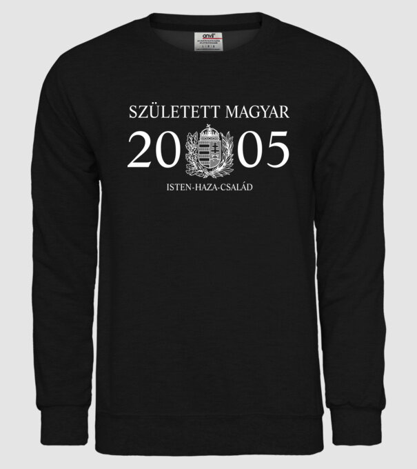 SZÜLETETT MAGYAR, ISTEN HAZA CSALÁD, SZÜLETETT 2005-BEN, MAGYAR CÍMER minta fekete pólón