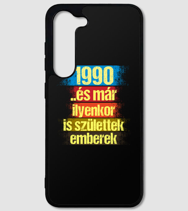 És már ilyenkor is születtek emberek, 1990 retro születésnapi felirat minta fekete pólón