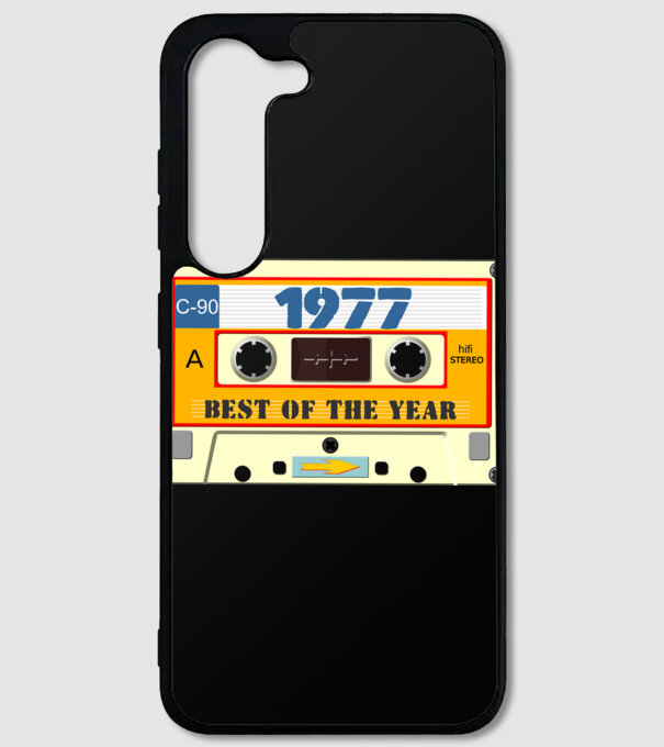 retro születésnapi audio kazetta, magnókazetta, best of the year 1977 minta fekete pólón