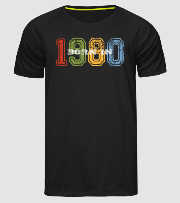 born in 1980 születésnapi felirat minta fekete pólón