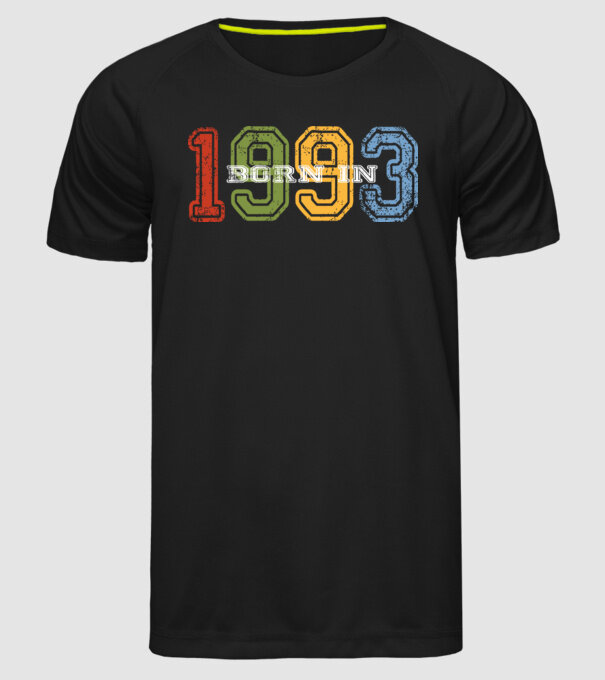 born in 1993 születésnapi felirat minta fekete pólón